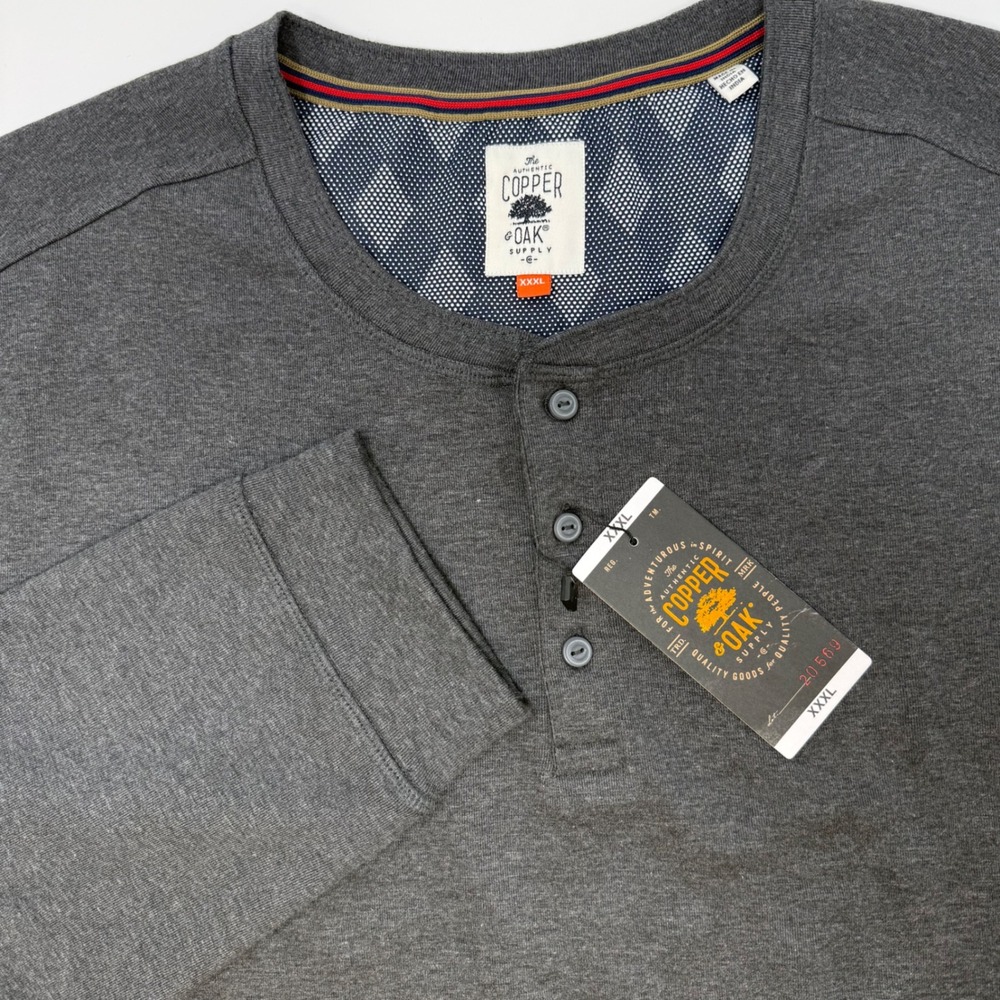 Copper and Oak Supply Mens XXL Gray Long Sleeve‎ Henley Shirt NEW
